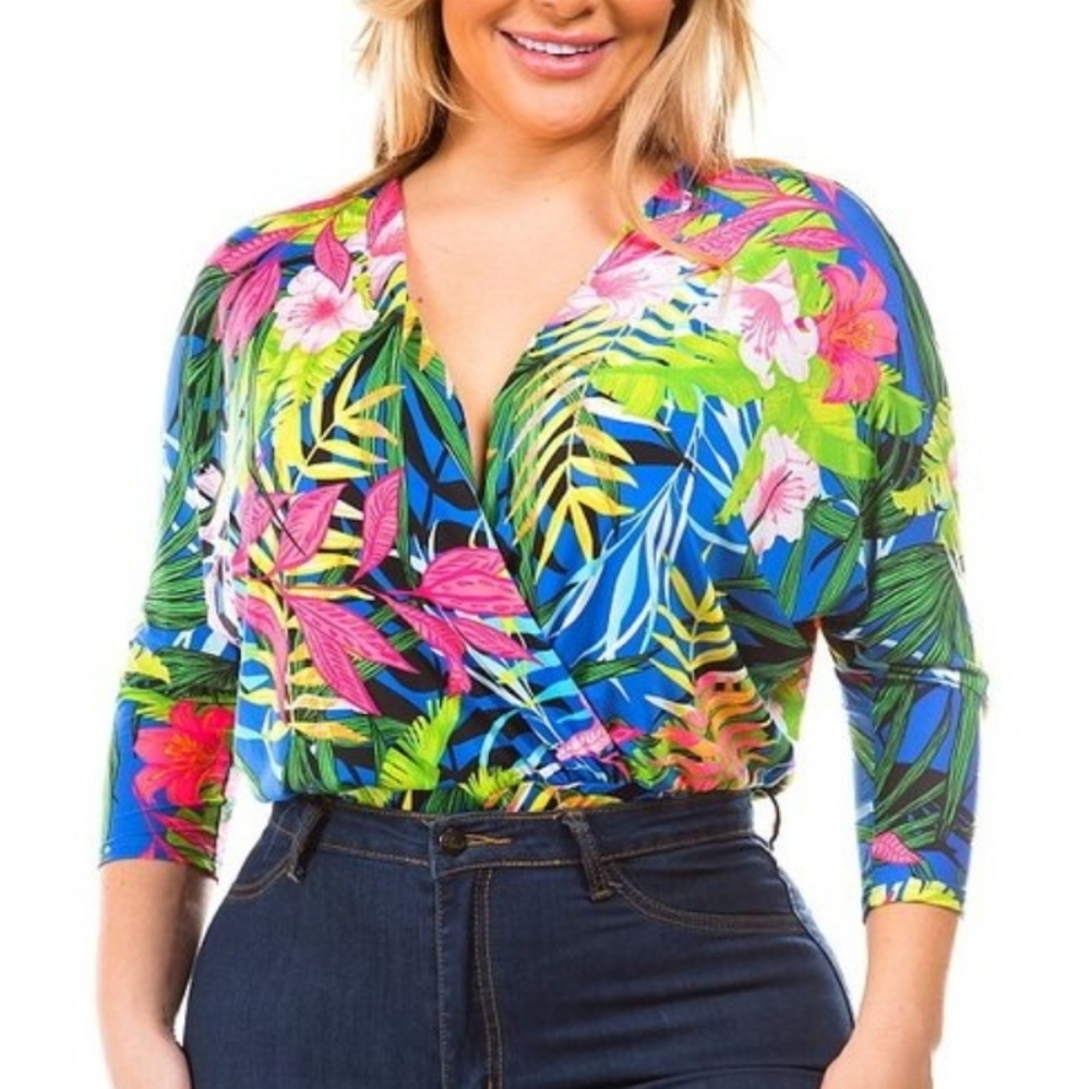 Day G Plus Size Topical Print Neon Bodysuit